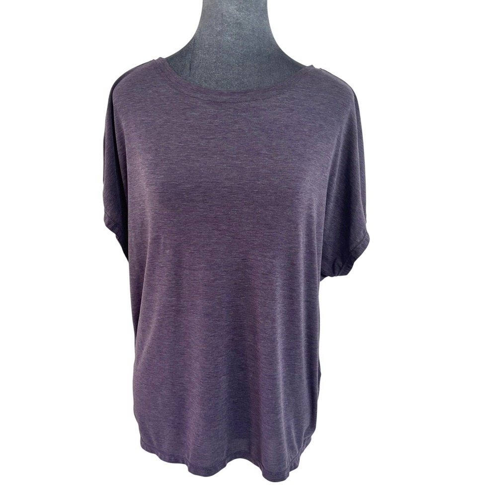 Zella Wms Athleisure Purple Heathered Open Keyhole Twist Back Activewear Top L